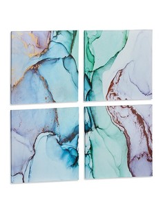 Jeu de 4 tableaux Toile Marbre Bleu 35 x 7 x 35 cm (6 Unités) 2