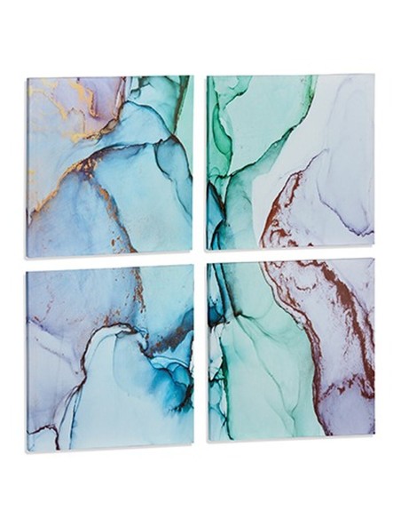 Jeu de 4 tableaux Toile Marbre Bleu 35 x 7 x 35 cm (6 Unités)
