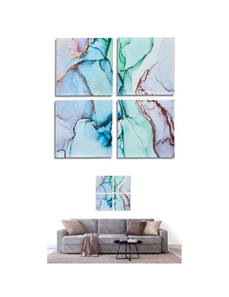 Jeu de 4 tableaux Toile Marbre Bleu 35 x 7 x 35 cm (6 Unités)