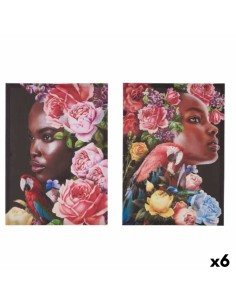 Jeu de 2 tableaux Toile Femme Tropical 70 x 50 x 1,5 cm (6 Unités)