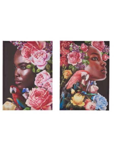Jeu de 2 tableaux Toile Femme Tropical 70 x 50 x 1,5 cm (6 Unités)