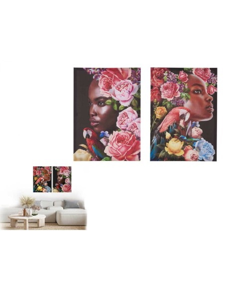 Jeu de 2 tableaux Toile Femme Tropical 70 x 50 x 1,5 cm (6 Unités)