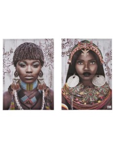 Jeu de 2 tableaux Toile Africaine 70 x 50 x 1,5 cm (6 Unités) 2