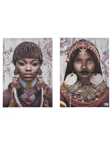 Jeu de 2 tableaux Toile Africaine 70 x 50 x 1,5 cm (6 Unités)