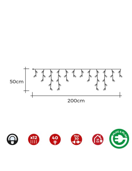 Barrière lumineuse LED EDM 71482 Icicle Easy-Connect 100 W 0,72 W 200 x 50 cm