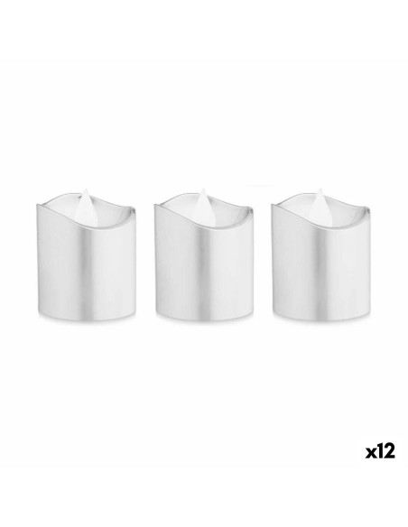 Ensemble de Bougies LED Argenté 3,7 x 3,7 x 5 cm (12 Unités)