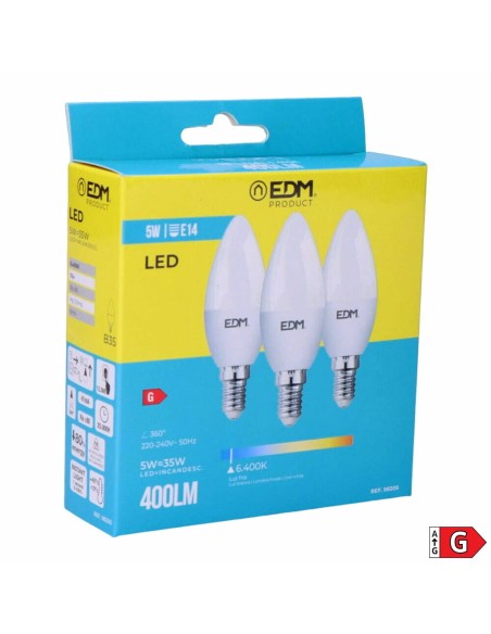 Pack de 3 ampoules LED EDM 98205 G 35 W 5 W 50 W E14 400 lm Ø 3,6 x 10 cm (6400 K)