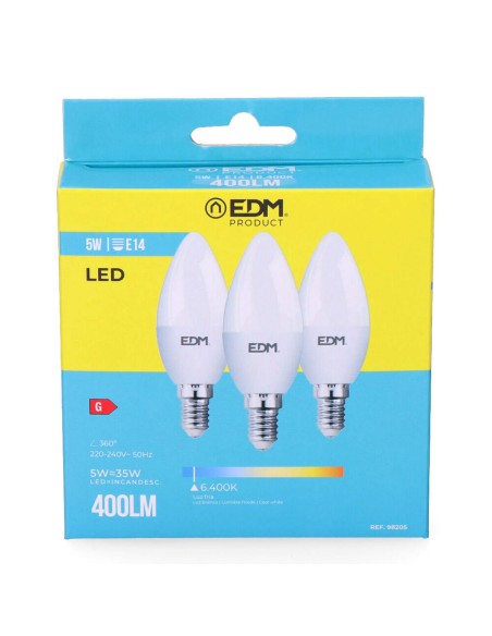 Pack de 3 ampoules LED EDM 98205 G 35 W 5 W 50 W E14 400 lm Ø 3,6 x 10 cm (6400 K)