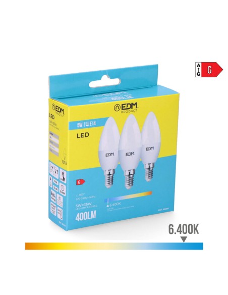 Pack de 3 ampoules LED EDM 98205 G 35 W 5 W 50 W E14 400 lm Ø 3,6 x 10 cm (6400 K)