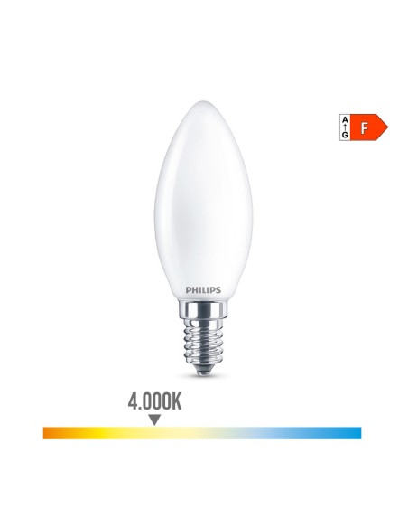 Lampe LED Philips Bougie Blanc F 40 W 4,3 W E14 470 lm 3,5 x 9,7 cm (4000 K)