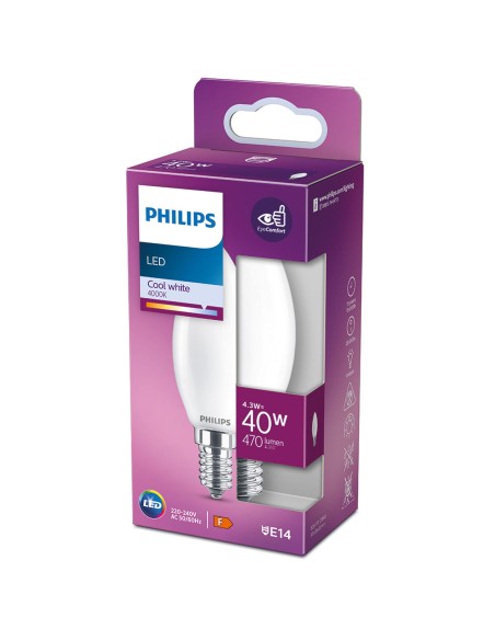 Lampe LED Philips Bougie Blanc F 40 W 4,3 W E14 470 lm 3,5 x 9,7 cm (4000 K)