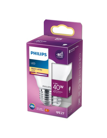Lampe LED Philips F 40 W 4,3 W E27 470 lm 4,5 x 8,2 cm (2700 K)