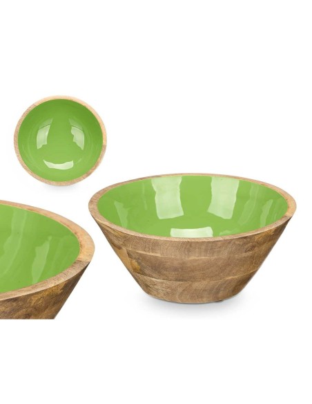 Bol MALI-701 G Vert Émail Bois de manguier 24,3 x 10,5 x 24,3 cm (6 Unités)