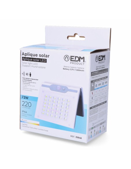 Applique LED EDM 31846 Blanc 2 W 220 lm Solaire Capteur de Mouvement (6500 K)