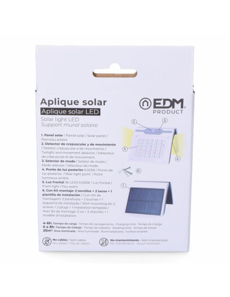 Applique LED EDM 31846 Blanc 2 W 220 lm Solaire Capteur de Mouvement (6500 K)