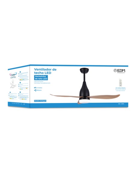 Ventilateur de Plafond avec Lumière EDM 33815 Kattegat Noir 15 W 18 W 2190 Lm