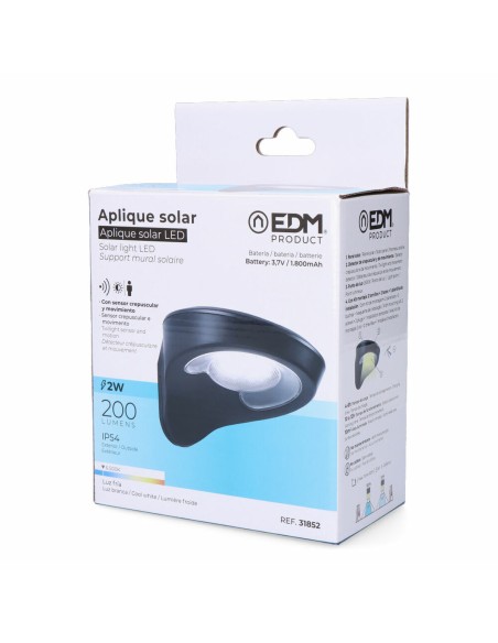 Applique LED EDM 31852 Noir 2 W 1,8 W 200 Lm 155 Lm Solaire Capteur de Mouvement (6500 K)