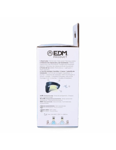 Applique LED EDM 31852 Noir 2 W 1,8 W 200 Lm 155 Lm Solaire Capteur de Mouvement (6500 K)