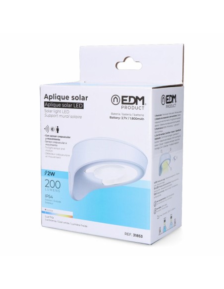 Applique LED EDM 31853 Blanc 2 W 1,8 W 200 Lm 155 Lm Solaire Capteur de Mouvement (6500 K)