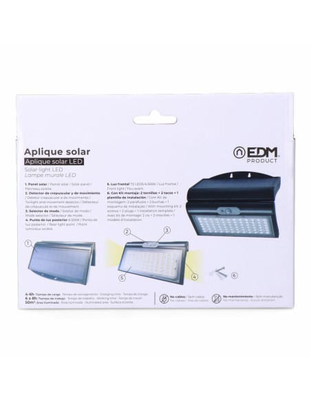 Applique Murale EDM 31849 Noir 6 W 430 Lm 6500 lm Capteur de Mouvement Solaire (6500 K)