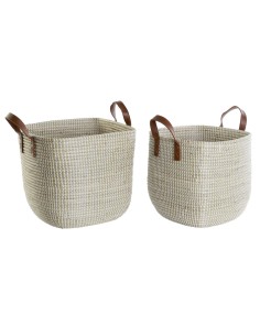 Set de basket DKD Home Decor Naturel Marron Clair Polyuréthane Herbier marin 38 x 38 x 35 cm