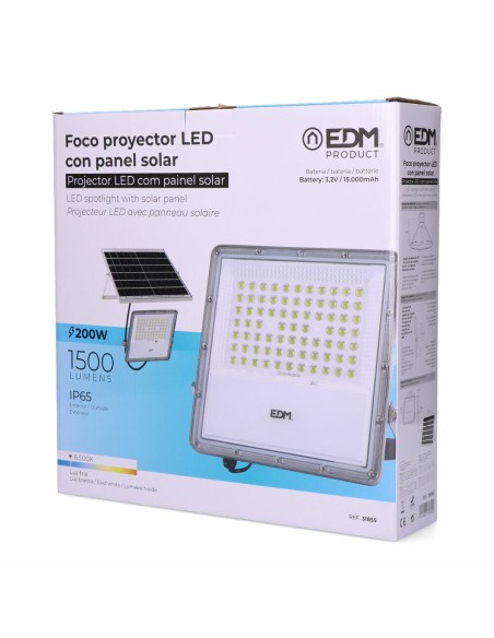 Projecteur EDM 31855 200 W 1500 lm Télécommande Panneau solaire photovoltaïque (6500 K)