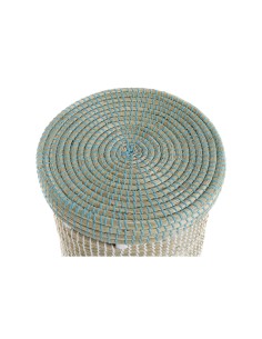 Set de basket DKD Home Decor Bleu Blanc Naturel Herbier marin 44 x 44 x 51 cm
