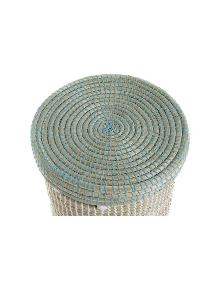 Set de basket DKD Home Decor Bleu Blanc Naturel Herbier marin 44 x 44 x 51 cm