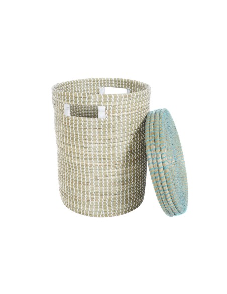 Set de basket DKD Home Decor Bleu Blanc Naturel Herbier marin 44 x 44 x 51 cm