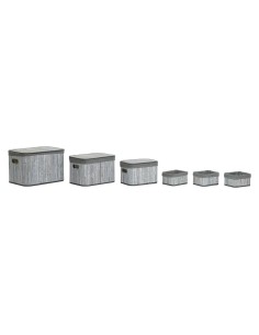 Set de basket DKD Home Decor Blanc Gris Bambou Bois MDF 51 x 35 x 33 cm