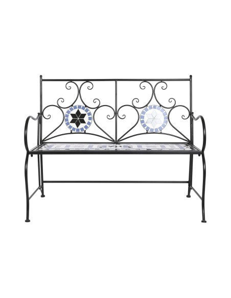 Banc DKD Home Decor Céramique Mosaïque Noir Métal Multicouleur (111 x 54 x 88 cm)