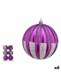 Lot de boules de Noël Krist+ 00858 Violet Argenté PVC 10 cm (6 Unités)