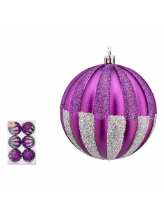 Lot de boules de Noël Krist+ 00858 Violet Argenté PVC 10 cm (6 Unités) 2