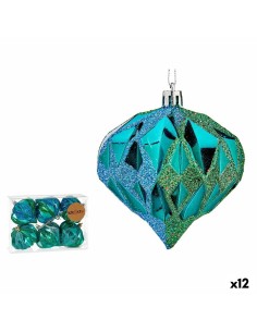 Lot de boules de Noël Krist+ 00897 Bleu Plastique Diamant (12 Unités)