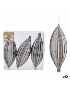 Ensemble Décorations de Noël Krist+ 00906 Argenté PVC Allongé 3 x 3 x 18 cm (12 Unités)