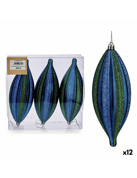 Ensemble Décorations de Noël Krist+ 00907 Bleu Vert PVC Allongé 8,5 x 3,5 x 19 cm (12 Unités)