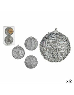 Lot de boules de Noël Krist+ 01496 Argenté PVC Ø 10 cm Avec relief (12 Unités)