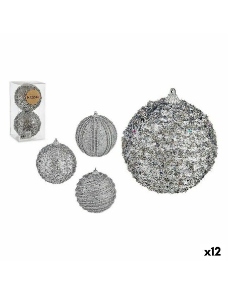 Lot de boules de Noël Krist+ 01496 Argenté PVC Ø 10 cm Avec relief (12 Unités)