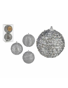 Lot de boules de Noël Krist+ 01496 Argenté PVC Ø 10 cm Avec relief (12 Unités) 2