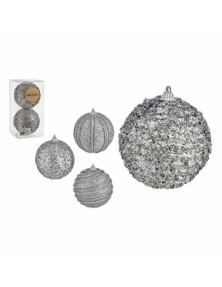 Lot de boules de Noël Krist+ 01496 Argenté PVC Ø 10 cm Avec relief (12 Unités)
