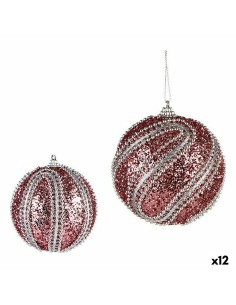 Lot de boules de Noël Krist+ 01498 Rose Argenté PVC Ø 10 cm Avec relief (12 Unités)