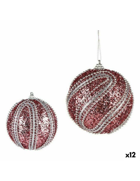 Lot de boules de Noël Krist+ 01498 Rose Argenté PVC Ø 10 cm Avec relief (12 Unités)