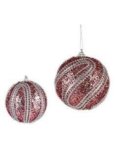 Lot de boules de Noël Krist+ 01498 Rose Argenté PVC Ø 10 cm Avec relief (12 Unités) 2