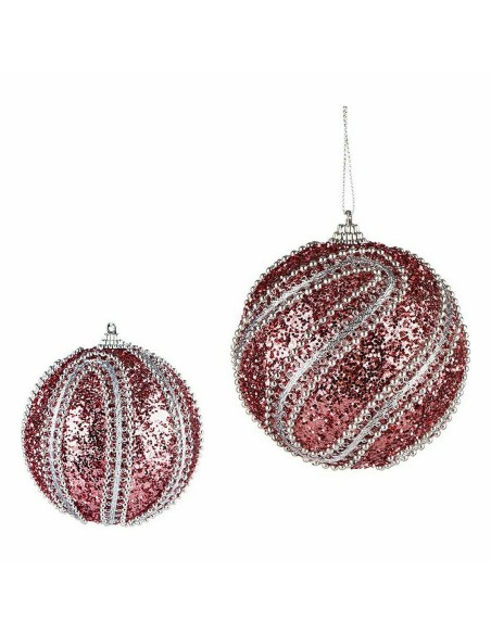 Lot de boules de Noël Krist+ 01498 Rose Argenté PVC Ø 10 cm Avec relief (12 Unités)