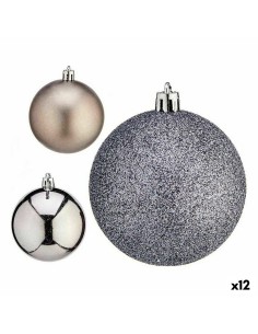 Lot de boules de Noël Krist+ 00825 Argenté Plastique Ø 7 cm (12 Unités)