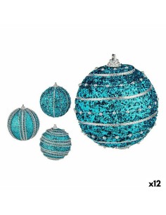 Lot de boules de Noël Avec relief Ø 8 cm Bleu PVC (12 Unités)