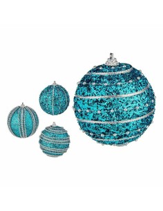 Lot de boules de Noël Avec relief Ø 8 cm Bleu PVC (12 Unités) 2