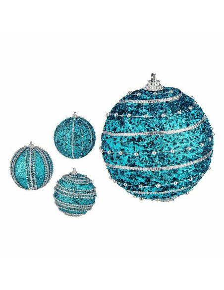 Lot de boules de Noël Avec relief Ø 8 cm Bleu PVC (12 Unités)