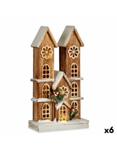 Figurine Décorative Lumière Maison Blanc Marron Bois 25 x 46 x 9 cm (6 Unités)