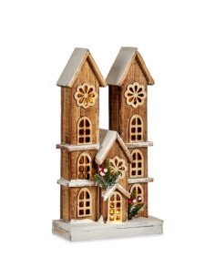 Figurine Décorative Lumière Maison Blanc Marron Bois 25 x 46 x 9 cm (6 Unités) 2